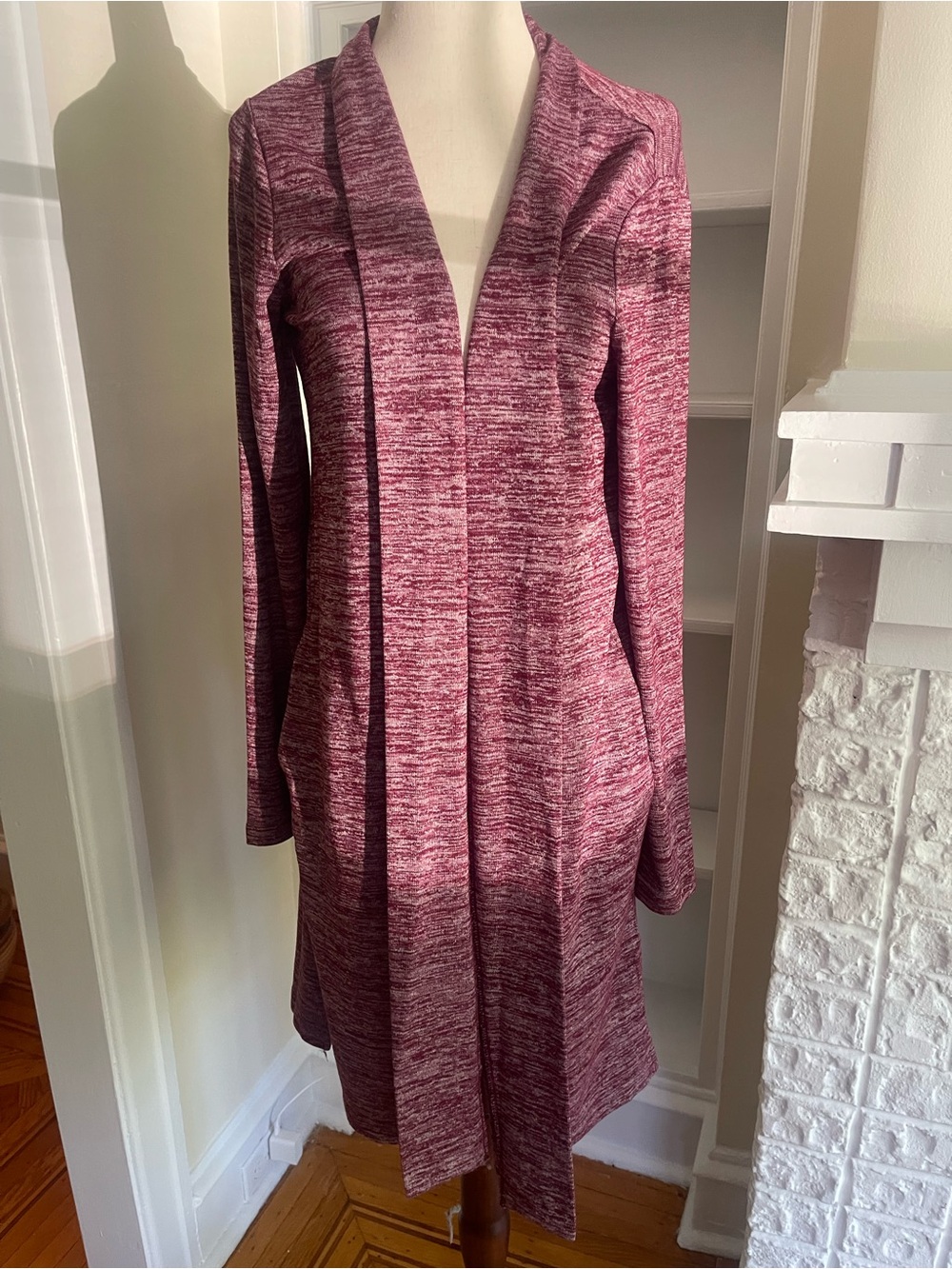 Lands' End Medium Marled Open-Front Cardigan in Wine - Picture 3 of 8
